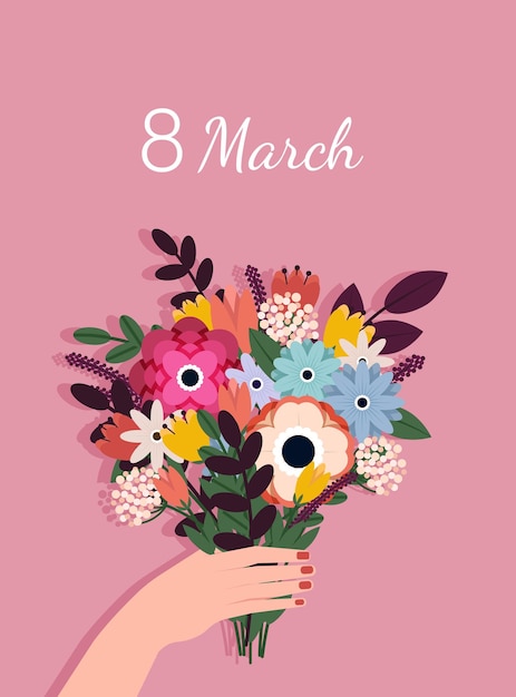 Beautiful trendy set of greeting card for march international womens day vector postcard