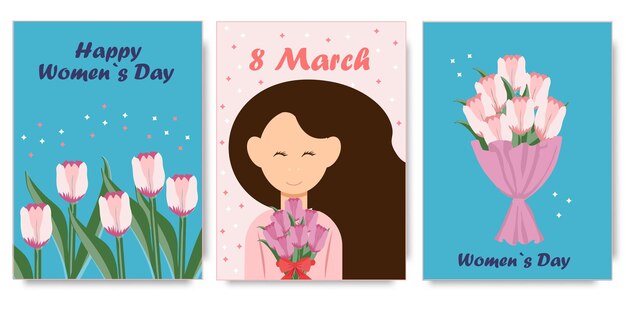 Beautiful trendy set of greeting cards for 8 March International Women's Day Spring background