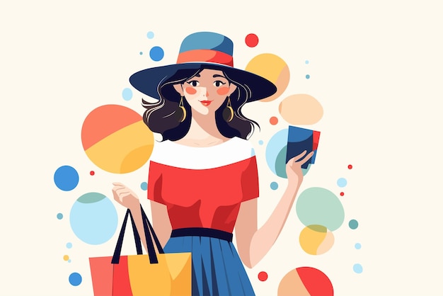 beautiful trendy woman with shopping bags flat design vector illustration