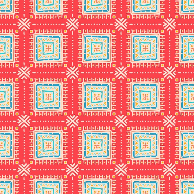 Beautiful tribal pattern with squares on pink background