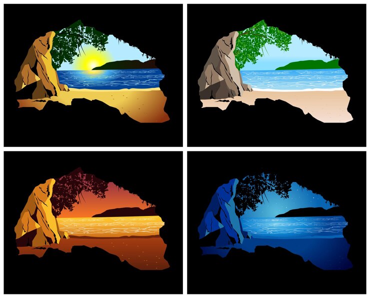 Vector beautiful tropical beach landscape cave