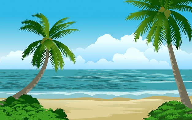 Beautiful tropical beach scenery with palm trees