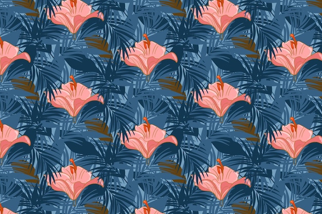 美しい熱帯の花の葉のパターンのシームレスな背景