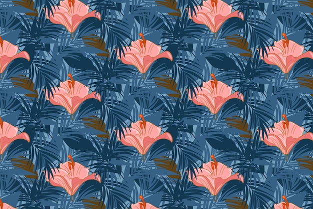 Beautiful tropical flower leaf pattern seamless background