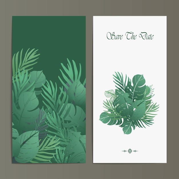 Beautiful tropical hand drawn wedding card invitation