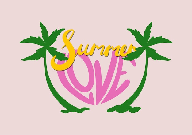 Vector beautiful tropical illustration with trendy lettering cute hand drawn summer prints