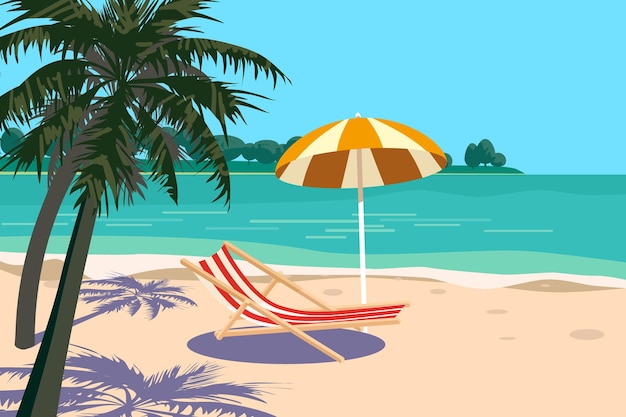 Vector beautiful tropical landscape seascape lounge chair umbrella banner holiday vacation summer beach