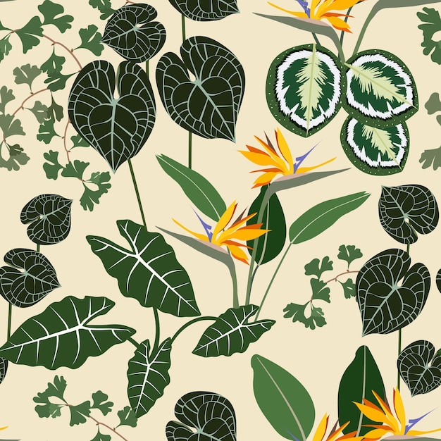 Beautiful tropical leaves Seamless vector illustration