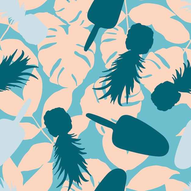 Beautiful tropical pineapples and leaves pattern design Good for prints wrapping textile