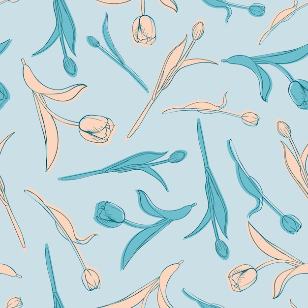 Beautiful tulip flowers and leaves pattern design good for prints wrapping textile and fabric