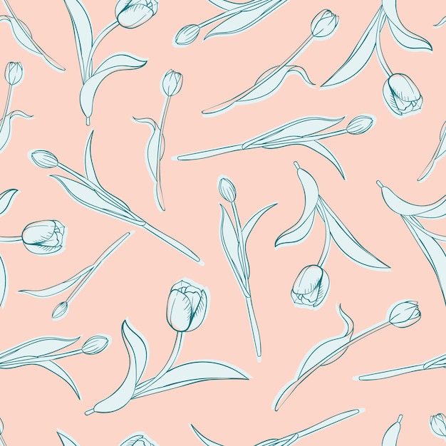 Beautiful tulip flowers and leaves pattern design Good for prints wrapping textile and fabric