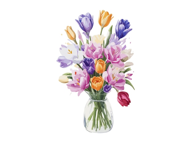 Beautiful Tulips bouquet Vector illustration colorful watercolor Tulips bouquet in a glass vase