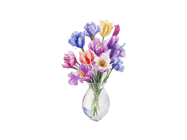 Beautiful Tulips bouquet Vector illustration colorful watercolor Tulips bouquet in a glass vase