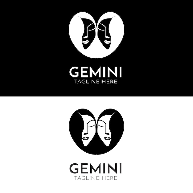 ジェミニタトゥー干支とレトロなヴィンテージ女性の健康管理ブランドのロゴデザインのための美しい双子の女の子