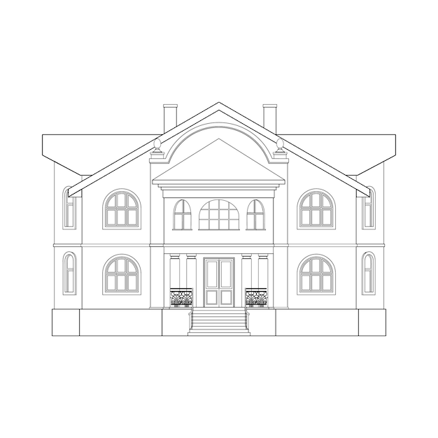 Beautiful twostory house with columns Vector illustration