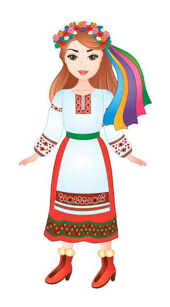 beautiful ukrainian girl in national ukrainian costume. vector illustration