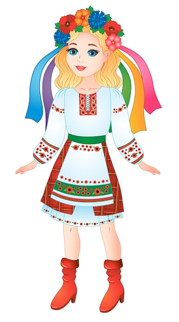 beautiful ukrainian girl in national ukrainian costume. vector illustration