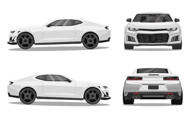 Vector beautiful and ultra realistic car front back side and top view vector