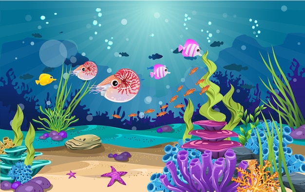 Beautiful underwater. various kinds of fish, coral reefs and algae.