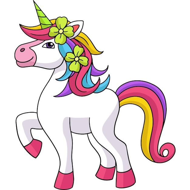 Bellissimo unicorno cartone animato colorato clipart