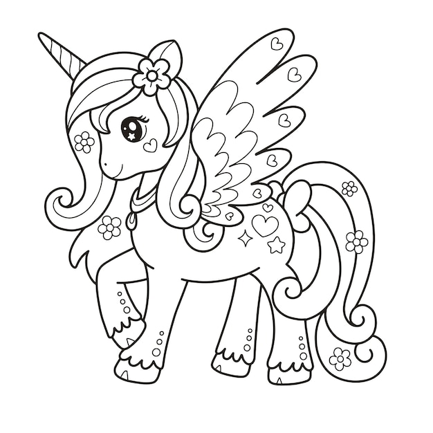 Beautiful unicorn coloring page