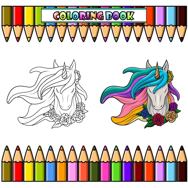 beautiful unicorn head for coloring book