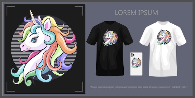 Beautiful unicorn head tshirt design complete with mockup