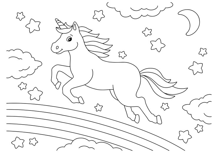 Premium Vector | A beautiful unicorn jumps on a rainbow. Coloring book