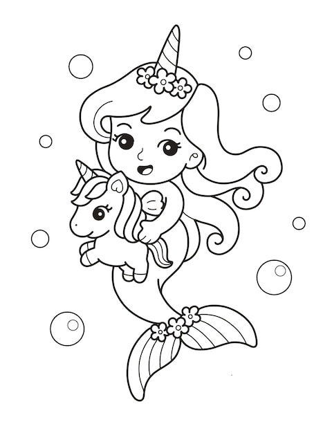 Beautiful unicorn mermaid printable coloring page