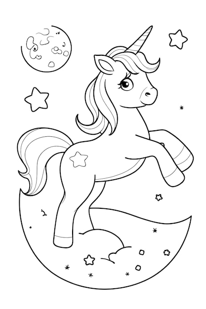 Vector a beautiful unicorn on the moon with stars