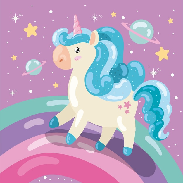 Vector beautiful unicorn mythological animal fantasy character vector illustration