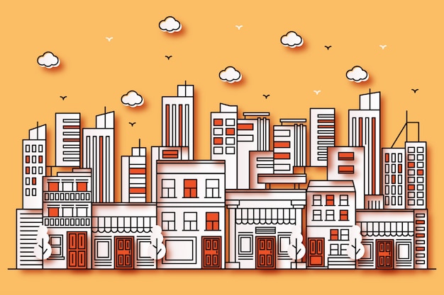 Beautiful urban illustration with various shapes in a line style