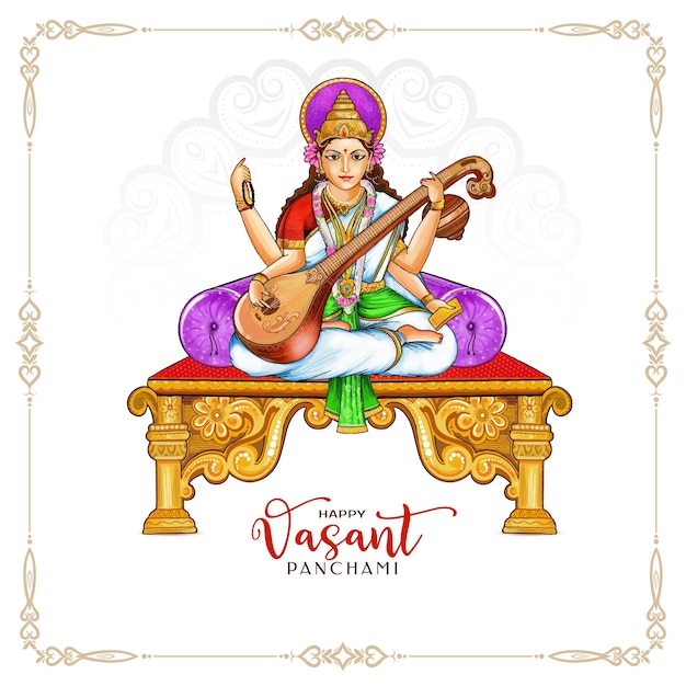 Vector beautiful vasant panchami indian festival with goddess saraswati illustration