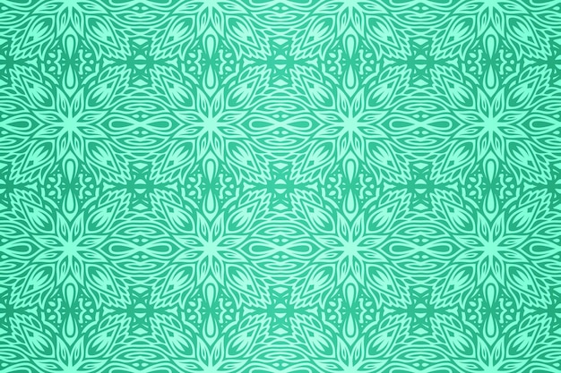 Beautiful vector background with abstract colorful green hand drawn floral seamless pattern