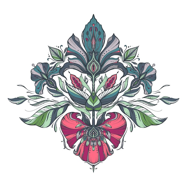 Beautiful vector composition with hand drawn floral elements leaves