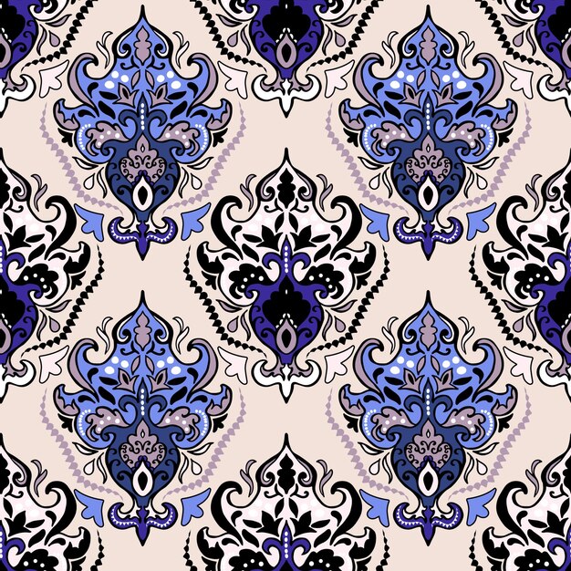 Beautiful vector damask seamless pattern Indian medallion background Mandala style