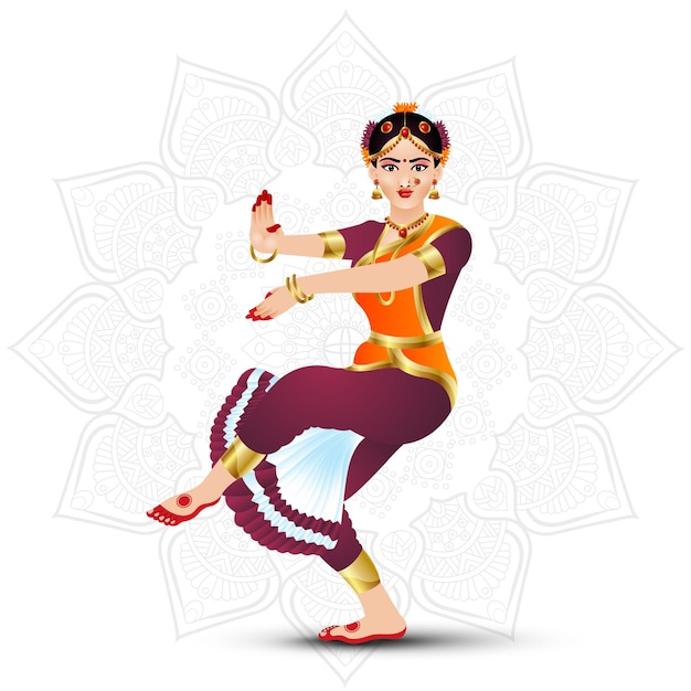 Beautiful Vector design of a woman performing the national Indian Bharatanatyam folk dance