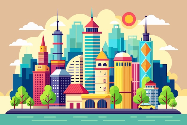 beautiful vector future city art town hail urban metropolis streets cartoon modern