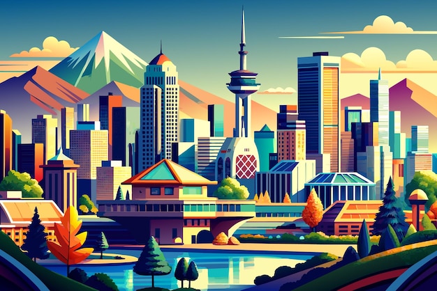 beautiful vector future city art town hail urban metropolis streets cartoon modern