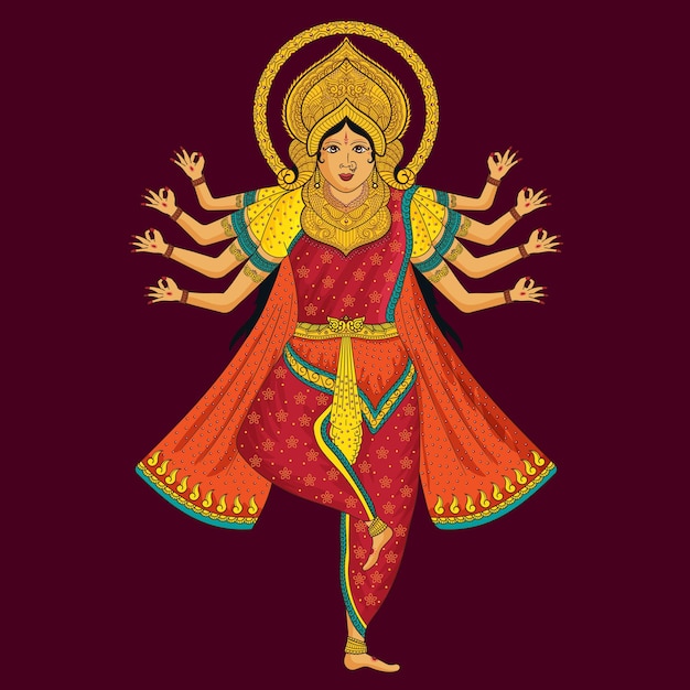 Beautiful vector indian bharatnatyam dance goddess durga