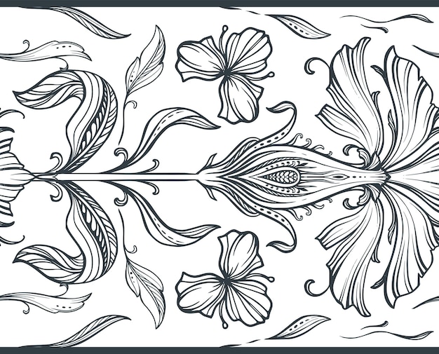 Vector beautiful vector seamless pattern with hand drawn floral elements flowers and leaves