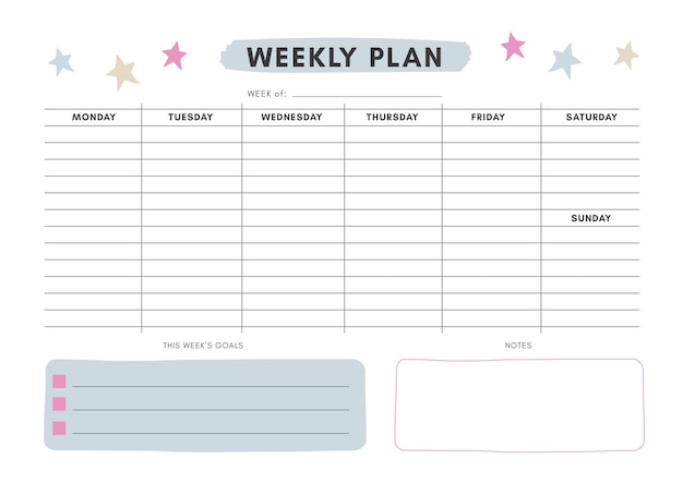 Vector beautiful vector weekly plan template