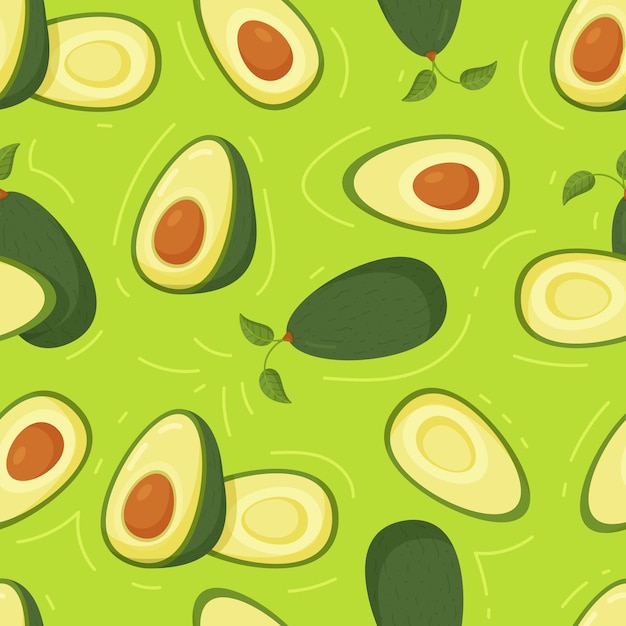 A beautiful and vibrant avocado pattern Vector illustration of a seamless pattern of green avocado