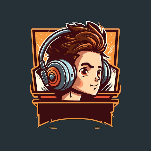 Beautiful video gamer design with headphone esports mascot gaming logo template illustration