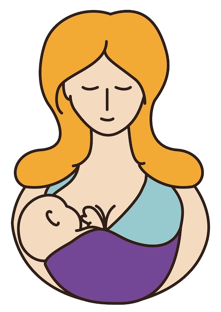 Vector beautiful view of blond haired mommy breastfeeding her baby in flat style over white background