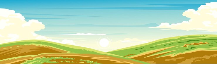 Vector beautiful views of rolling hills and vast grasslands growing on the land