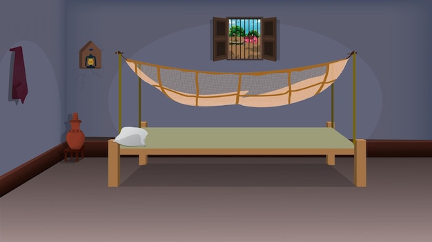 Vector beautiful village bed room vector design