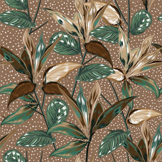 Beautiful vintage botanical plants and wild forest seamless pattern