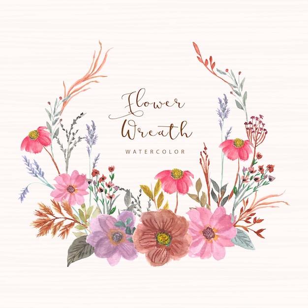 Beautiful vintage floral watercolor wreath