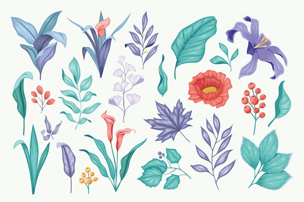 Beautiful vintage hand drawn floral vector collection